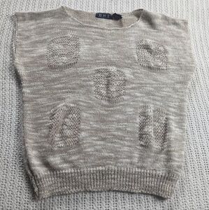 Vintage OHI Beige Tan Knit Top Women's Large Cap Sleeves Textured Marled Pattern